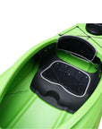 Cockpit of Cambridge Kayaks Adventure 350 touring sit-in kayak with padded seat base and adjustable backrest designed for comfort on long paddling journeys.
