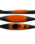 Cambridge Kayaks Adventure 350 sit in kayak in orange black fade, stylish UK touring kayak with stable hull, designed for sea trips, rivers and leisure paddling