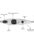 Specifications diagram for Cambridge Kayaks Adventure 350 sit in touring kayak, showing weight, size, seating and hatch details, ideal for buyers comparing the best sit in kayaks UK