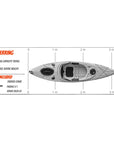Official dimensions diagram of the Cambridge Kayaks Herring single sit inside kayak showing length, width, seating and hatch specifications