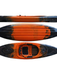Cambridge Kayaks Herring single sit inside kayak in orange black fade, versatile fishing and leisure kayak with footrests, storage and excellent stability for coastal paddling