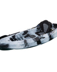 Cambridge Kayaks Neptune single sit-on-top kayak in black white camo angled left. Compact and stable kayak ideal for solo paddling, fishing, and coastal exploration.