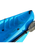 Detailed view of the Cambridge Kayaks Neptune kayak footwell area in blue, highlighting the moulded footrests and durable fittings designed for comfort, control, and easy paddling.