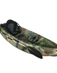 Jungle camo Cambridge Kayaks Neptune single sit-on-top kayak angled right. Durable and stable kayak designed for easy handling and smooth paddling.