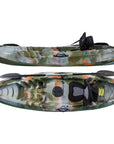Cambridge Kayaks Neptune single sit on top kayak in jungle camouflage design, durable fishing and touring kayak with storage and comfort seat