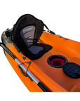 Detailed interior shot of the Cambridge Kayaks Neptune kayak showing the padded ergonomic seat and secure central hatch with waterproof bag insert, designed for convenience and comfort during river or lake exploration.