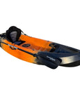 Full side profile of the Cambridge Kayaks Neptune single sit-on-top kayak in orange and black, highlighting its durable hull design, central storage hatch, and comfortable padded seat — perfect for solo leisure paddling or light fishing.
