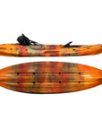 Cambridge Kayaks Quest single 1 plus 1 sit on top fishing kayak in orange camo, durable leisure kayak for coastal paddling, family kayaking and freshwater angling with moulded seat design