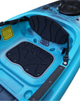 Side profile of the Cambridge Kayaks single sit inside leisure fishing kayak in black blue fade, durable polyethylene hull optimized for stability and glide.
