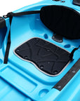 Side profile of the Cambridge Kayaks single sit inside leisure fishing kayak in light blue, highlighting smooth contours, carry handles, and stable sit-in design.
