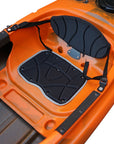 Side profile of the Cambridge Kayaks single sit inside leisure fishing kayak in orange black fade, stylish fade design with durable and stable hull.