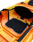 Side profile of the Cambridge Kayaks single sit inside leisure fishing kayak in orange yellow camo, perfect for lakes, calm seas, and day fishing.