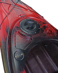 Side profile of the Cambridge Kayaks single sit inside leisure fishing kayak in red black fade, built for comfort, control, and sleek water performance.
