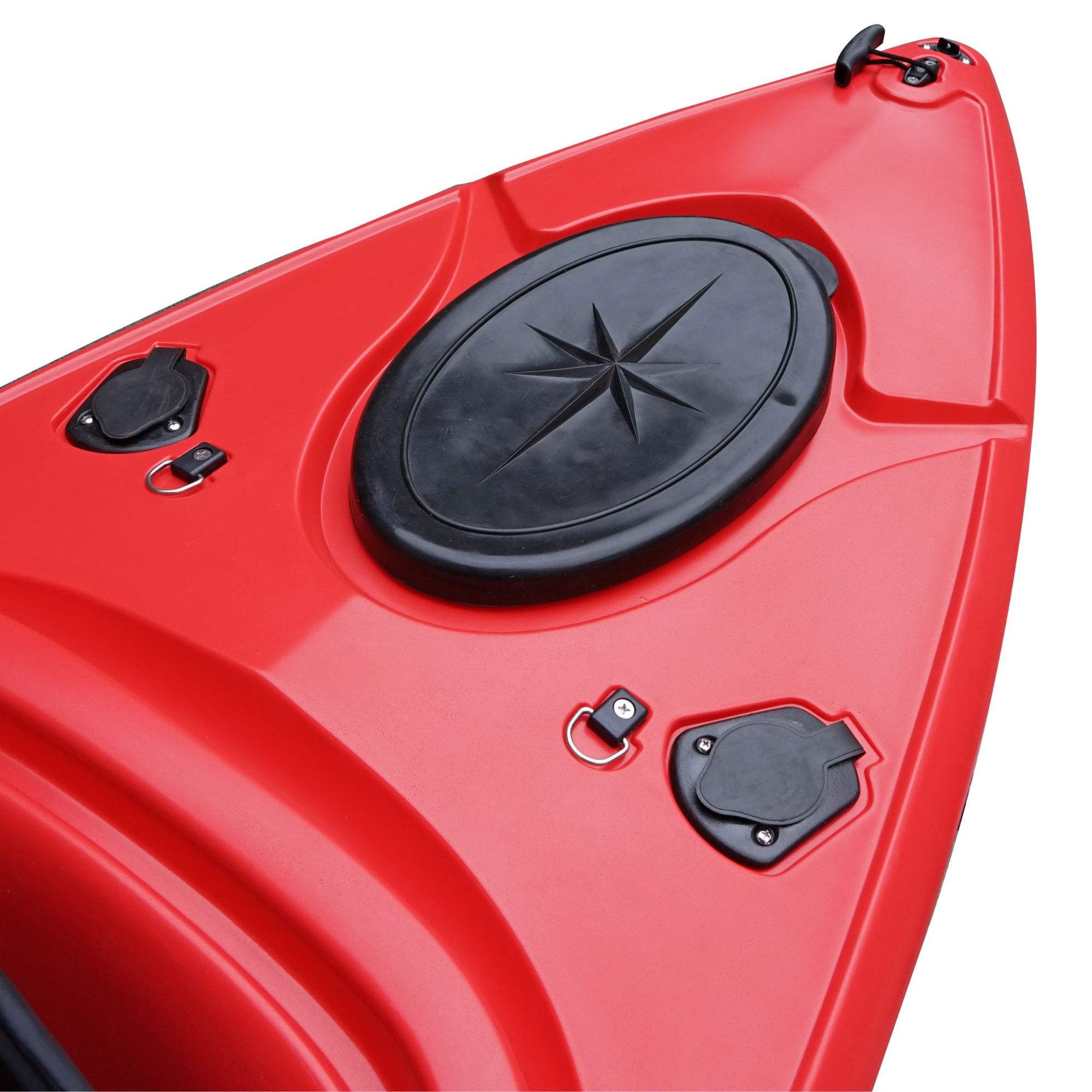 Side profile of the Cambridge Kayaks single sit inside leisure fishing kayak in red, lightweight design ideal for beginners and recreational paddlers.