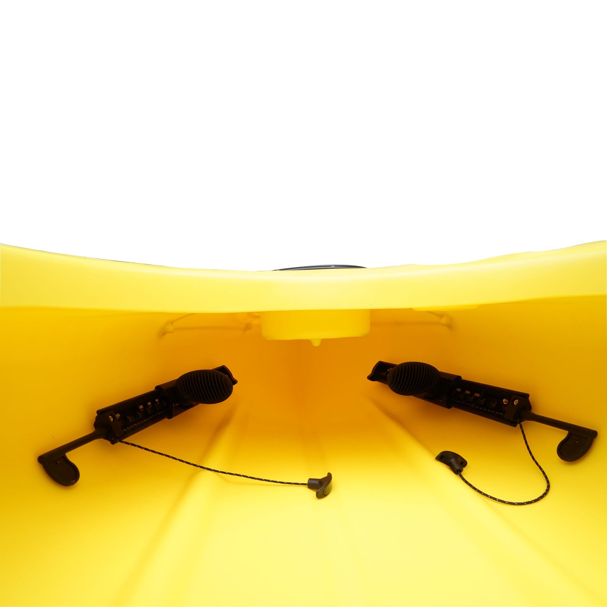 Cambridge Kayaks single sit inside leisure fishing kayak in yellow, front angled view with vibrant colour and balanced hull for smooth tracking.