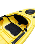 Side profile of the Cambridge Kayaks single sit inside leisure fishing kayak in yellow, bright high-visibility colour ideal for lakes and rivers.