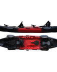 Cambridge Kayaks Sun Fish leisure double fishing kayak in red black fade, stable and comfortable tandem kayak with rod holders and storage, great for families and anglers