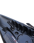 Cambridge Kayaks Sunfish Double Fishing Kayak in black, mid-deck photo showing seat fixings and moulded foot grips for comfort on UK waters.