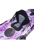 Cambridge Kayaks Sunfish Double Fishing Kayak in purple camo design, side image highlighting hull lines, seat positioning and paddle clip mounts ideal for UK leisure kayakers.