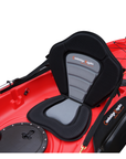 Cambridge Kayaks Sunfish Double Fishing Kayak in red, front bow photo highlighting seating area, storage hatch and paddle clips suitable for UK waters.