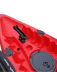 Cambridge Kayaks Sunfish Double Fishing Kayak in red colour, rear-facing angle showing bungee cord cargo area and rear handle for carrying across UK beaches or lakesides.