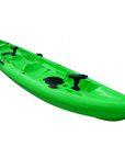 Cambridge Kayaks Sunfish leisure double fishing kayak in lime green, featuring twin molded seats, dual fishing rod holders, and watertight hatches — durable tandem kayak ideal for family paddling and angling on UK lakes and coastal waters.