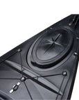 Cambridge Kayaks touring kayak in black, front angled view showing long sleek hull design for speed and efficient paddling.
