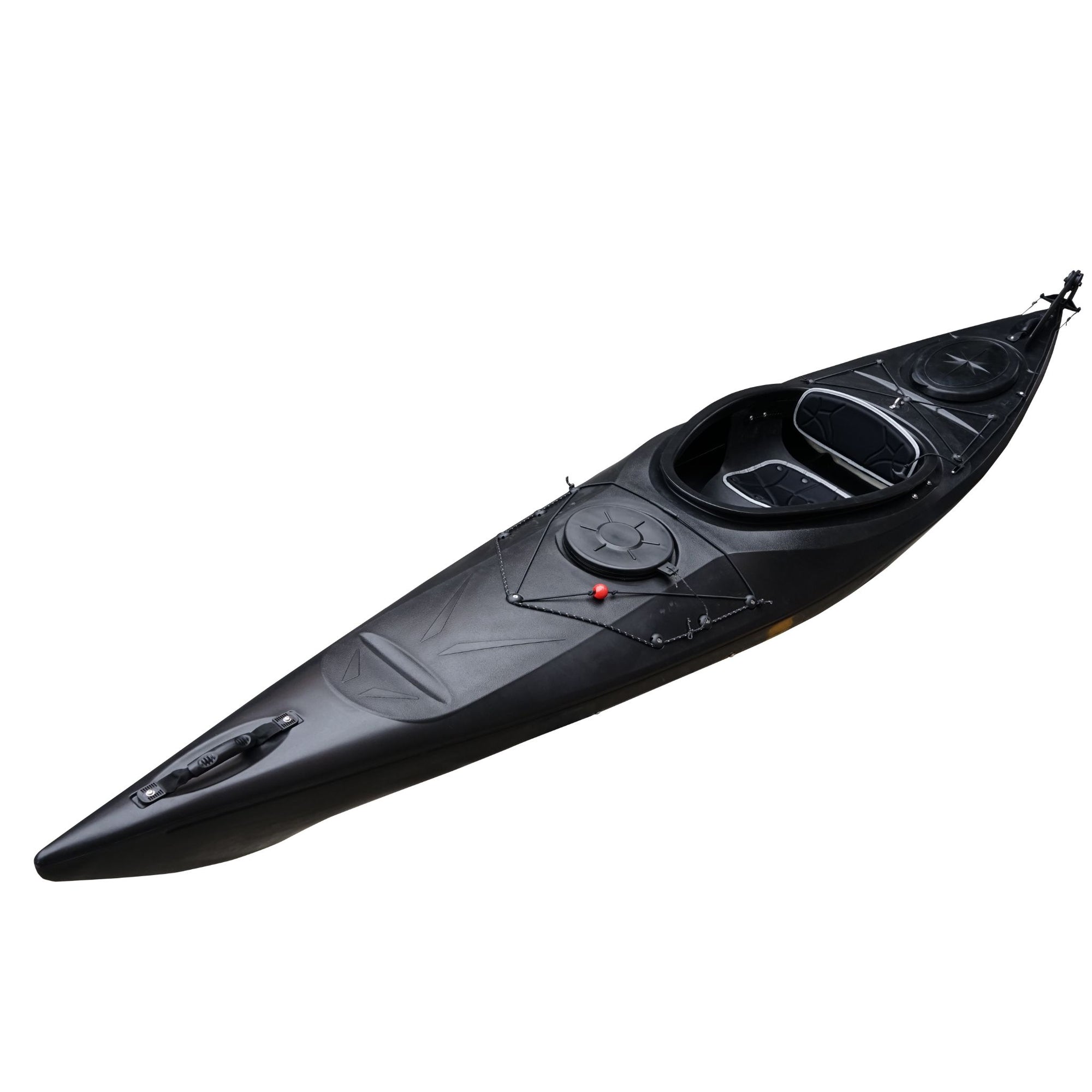 Side profile of the Cambridge Kayaks touring kayak in black, designed for touring performance and long-distance adventures.
