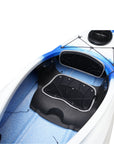 Side profile of the Cambridge Kayaks touring kayak in blue white, designed for smooth tracking and wave performance.