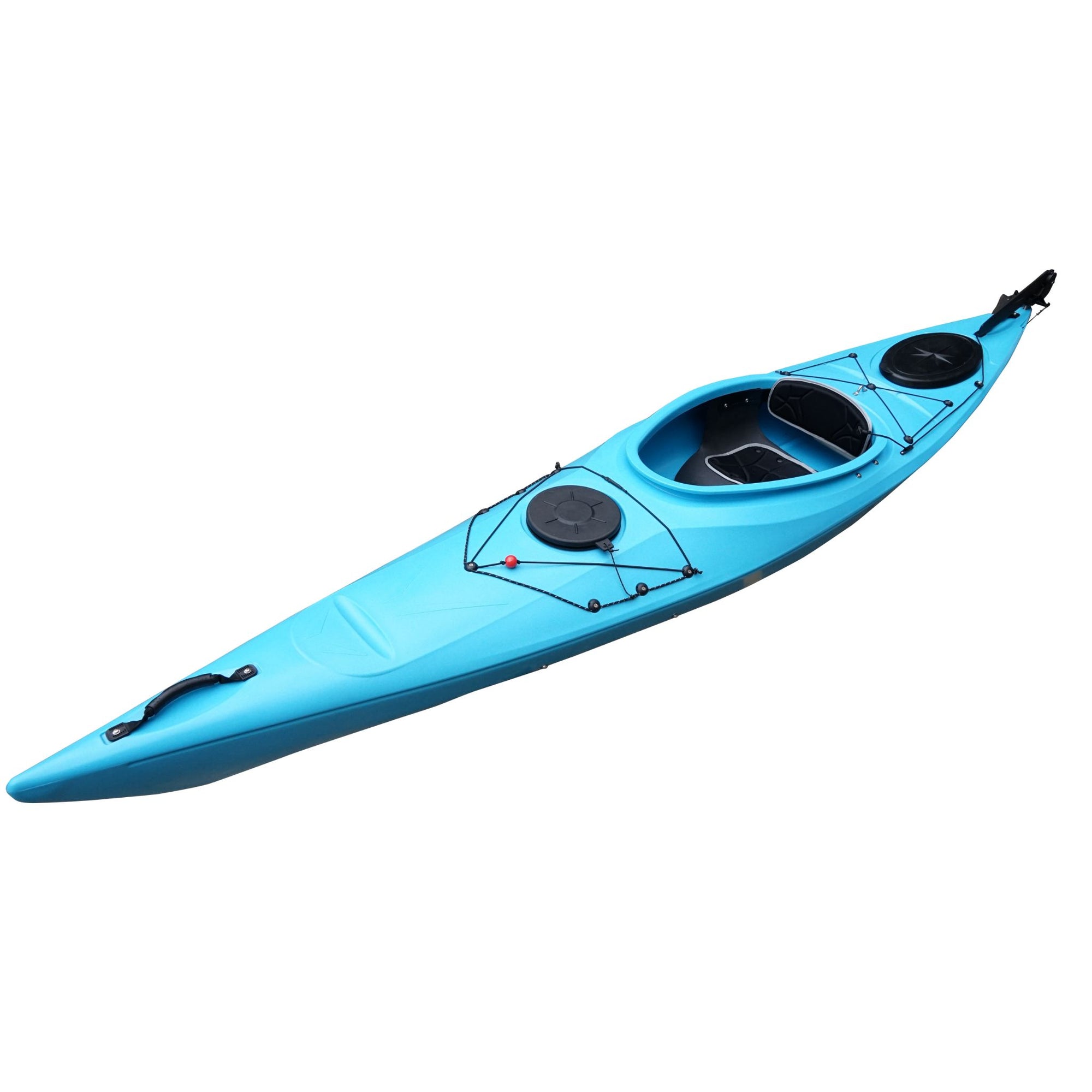 Side profile of the Cambridge Kayaks touring kayak in light blue, lightweight touring model ideal for lakes and coastal paddling.
