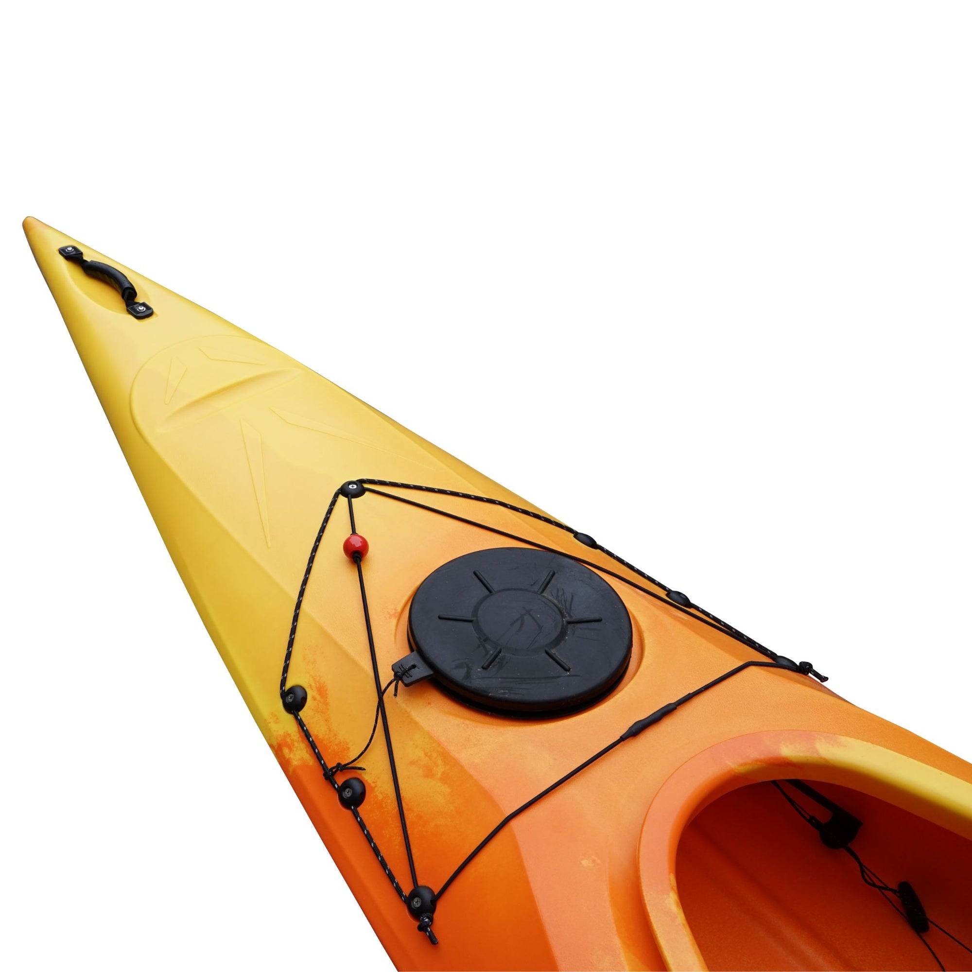 Side profile of the Cambridge Kayaks touring kayak in orange camo, perfect for leisure, touring, and recreational kayaking.
