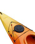 Side profile of the Cambridge Kayaks touring kayak in orange camo, perfect for leisure, touring, and recreational kayaking.