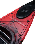 Side profile of the Cambridge Kayaks touring kayak in red black camo, durable construction for stable paddling and adventure trips.