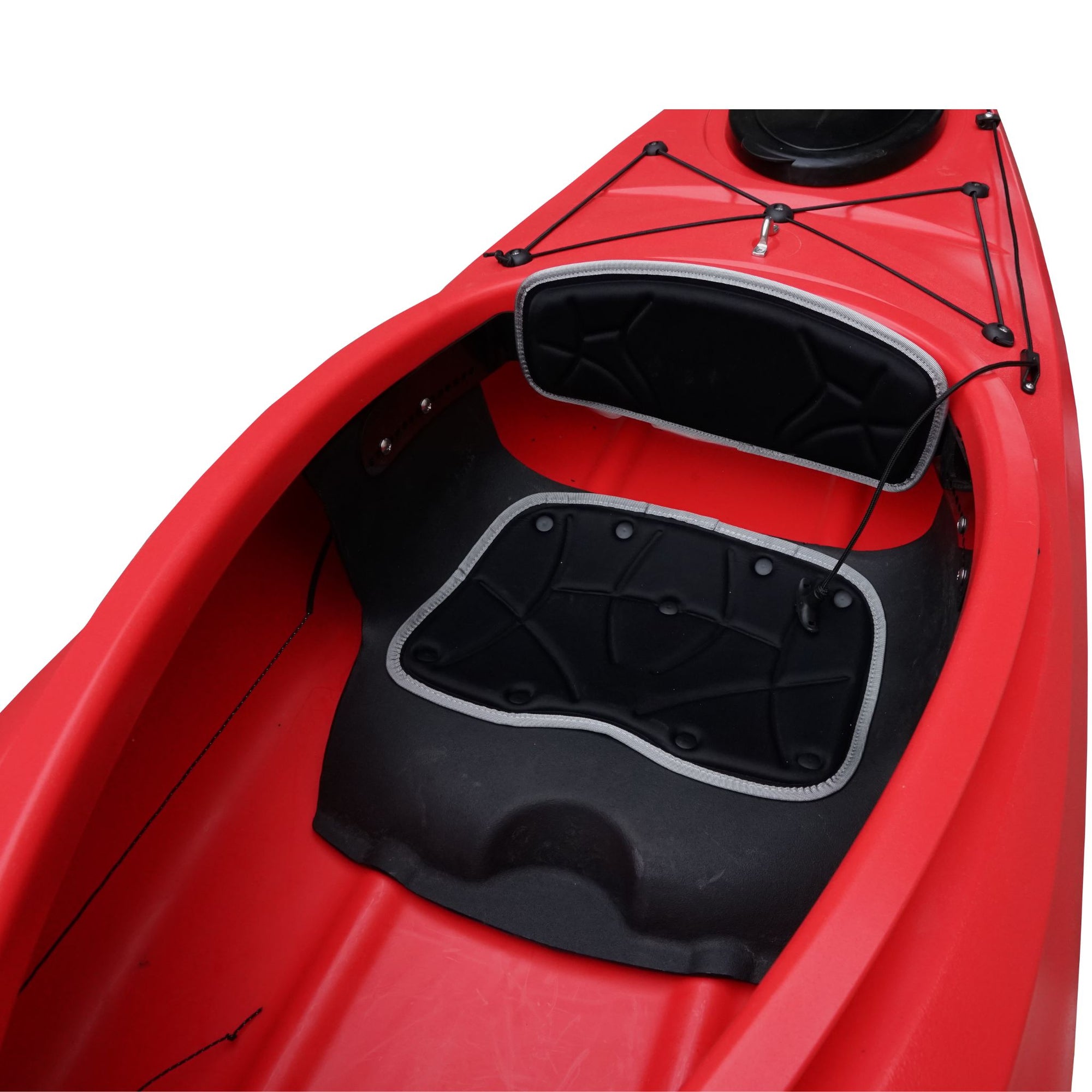 Cambridge Kayaks touring kayak in red, front angled view highlighting vibrant colour and long touring hull for speed.