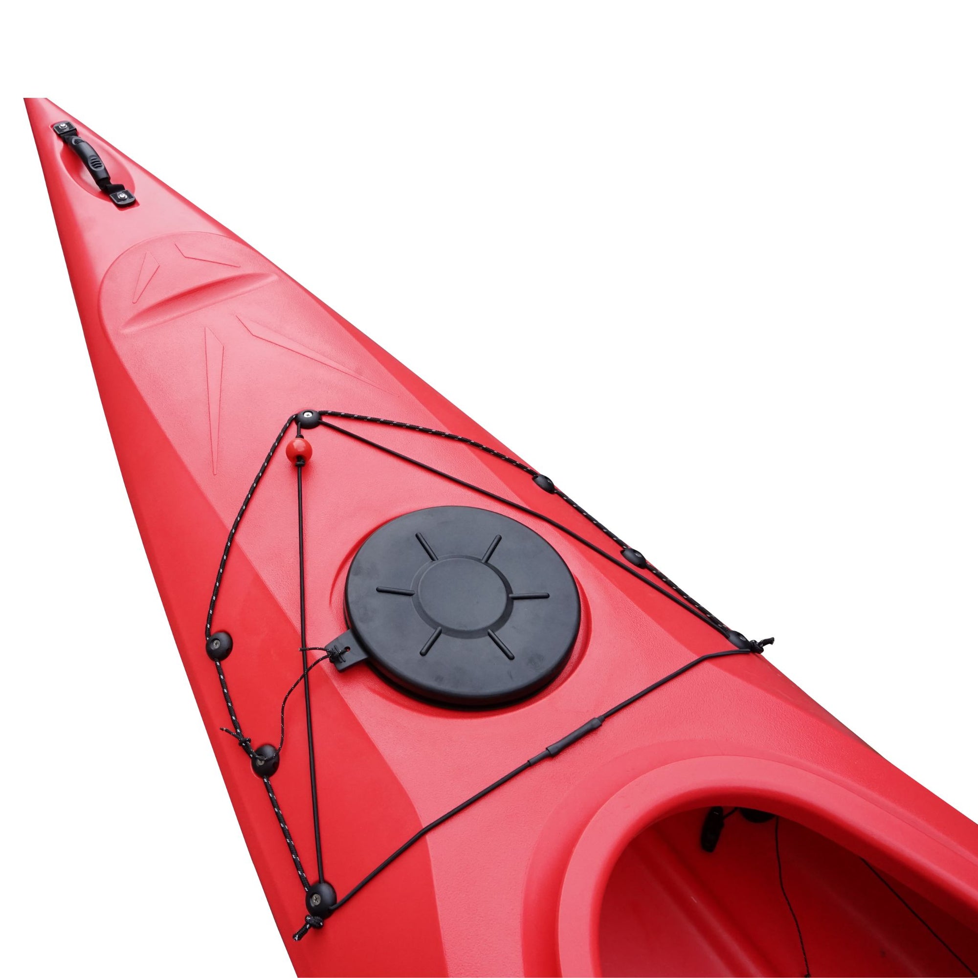 Side profile of the Cambridge Kayaks touring kayak in red, perfect for coastal touring and river kayaking.