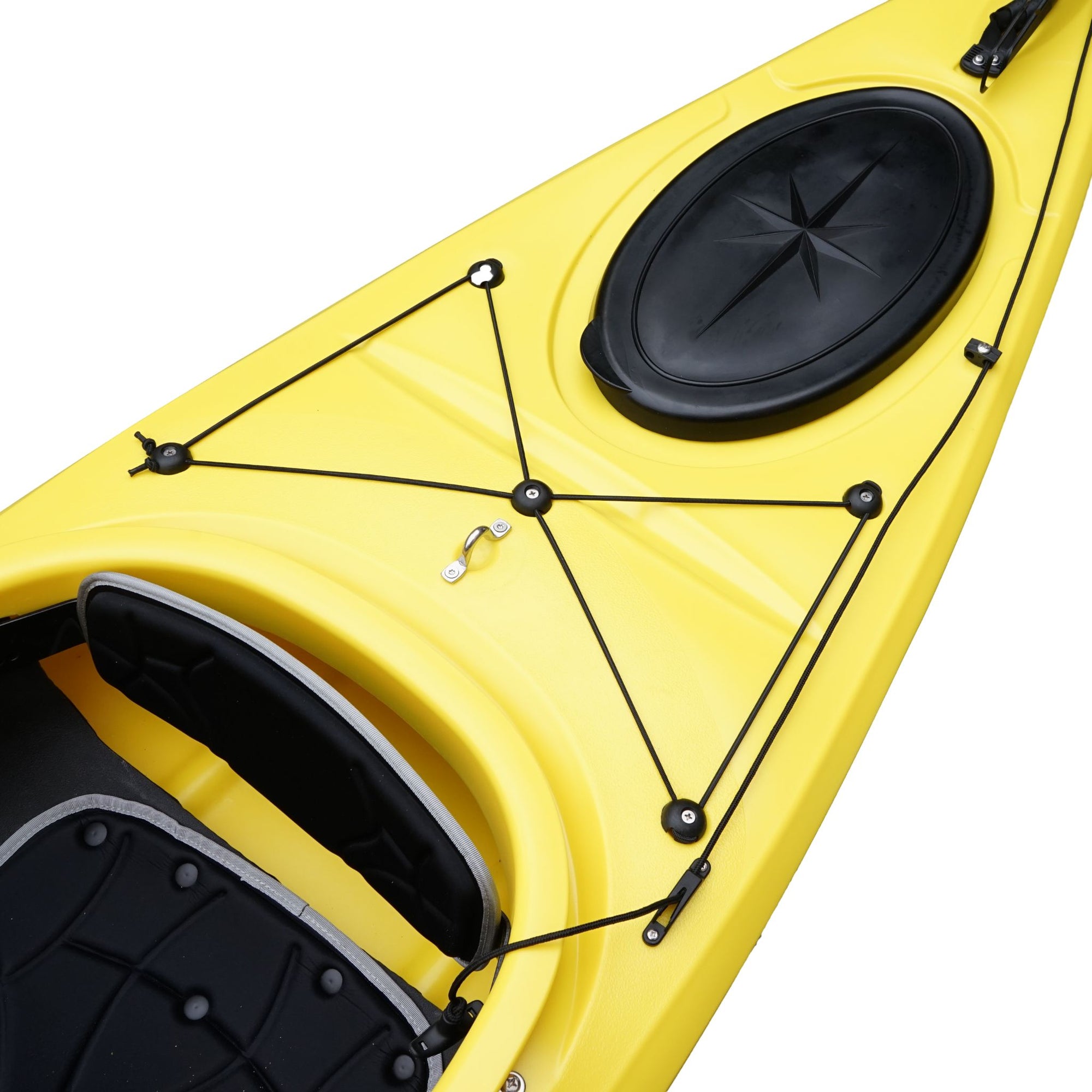 Side profile of the Cambridge Kayaks touring kayak in yellow, lightweight touring kayak designed for performance and comfort.