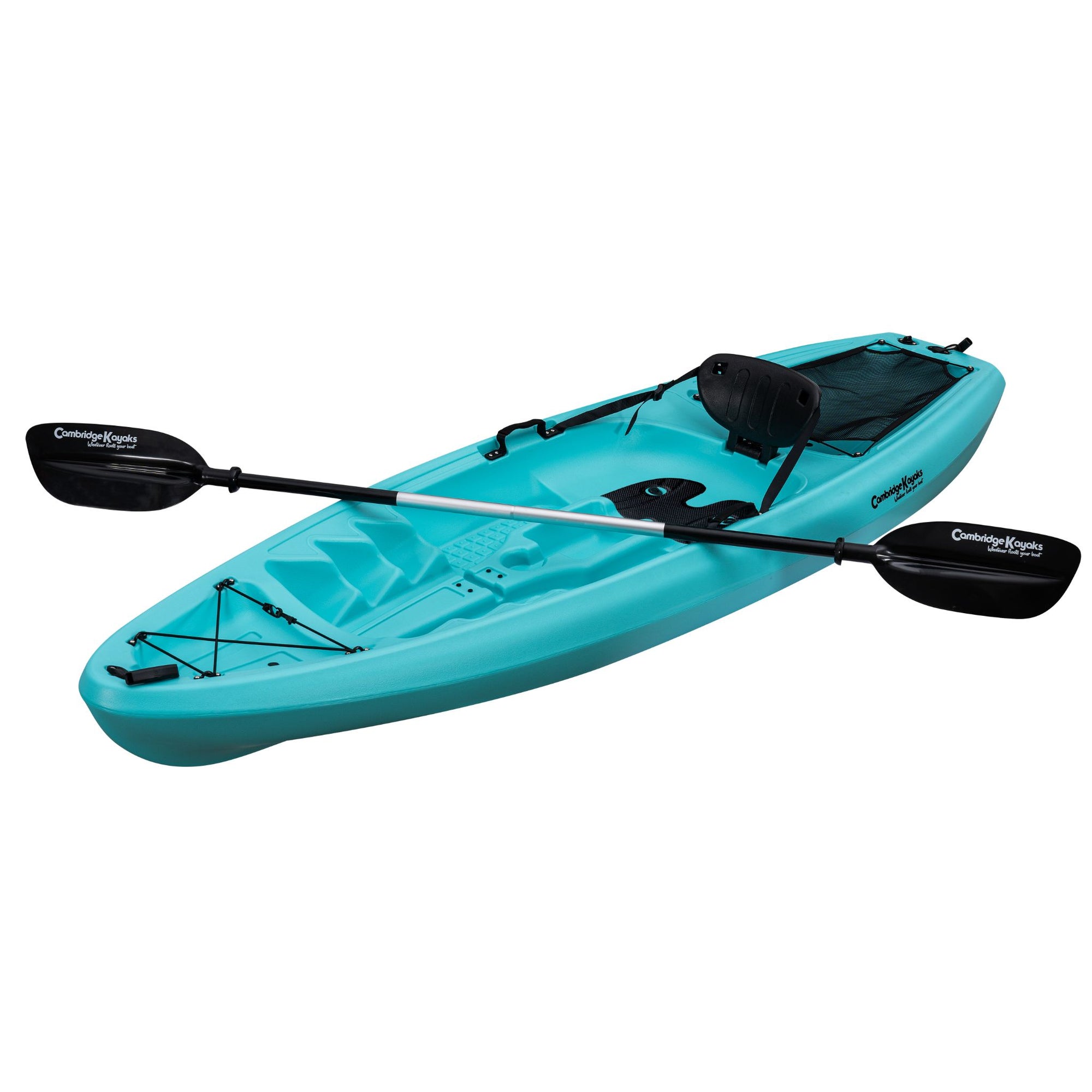 Light blue single sit-on-top kayak angled to the right. Easy to paddle and transport, perfect for solo paddlers exploring calm waters or short coastal trips.