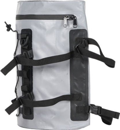 grey dry deck bag rear view ahowing straps and zip up area manufactured by cambridge kayaks