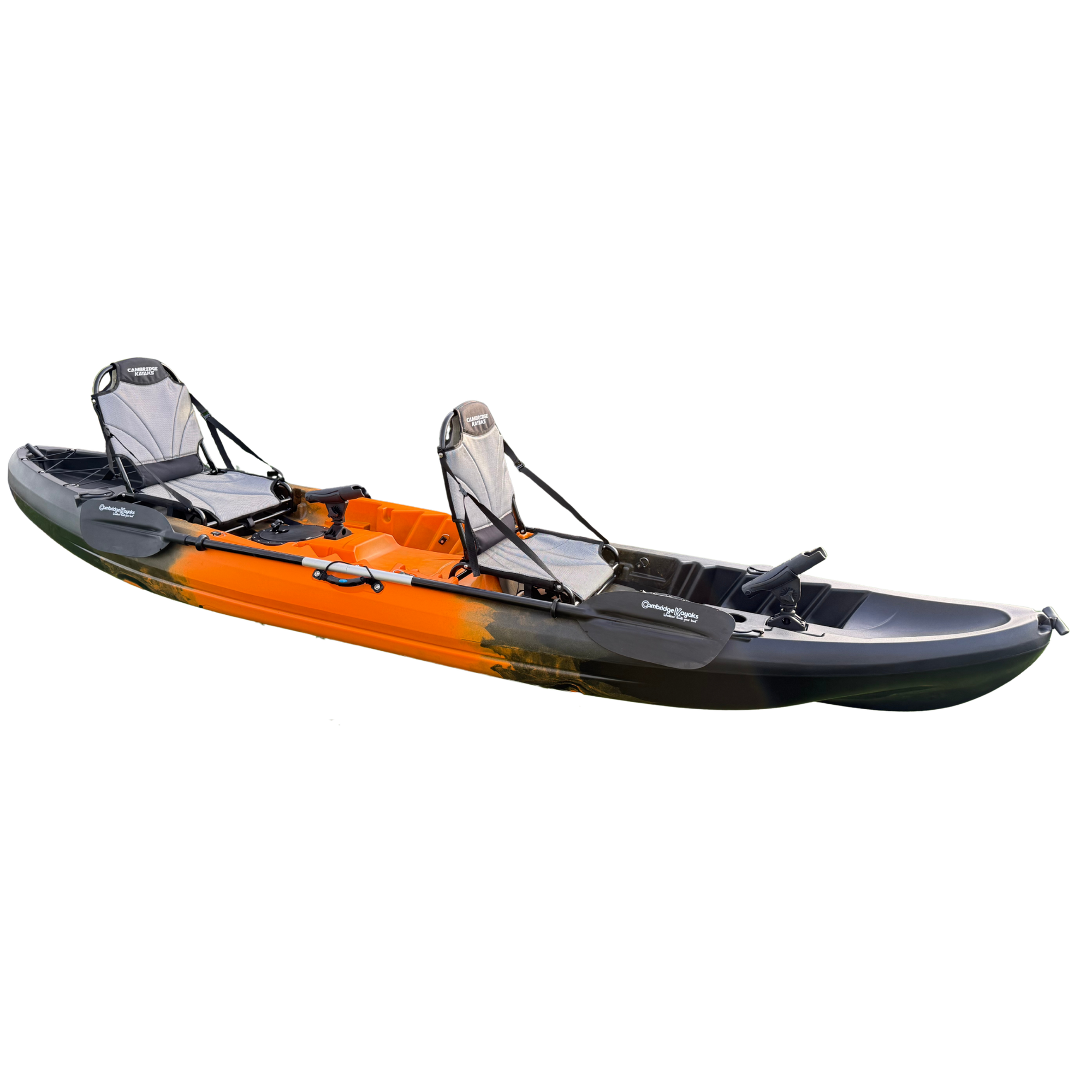 CLEARANCE ZONE 0001 Black Orange Fade Sunfish Double Leisure Fishing Kayak with Upgraded Fishing Chairs