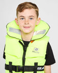 Baltic children’s life jacket yellow rear view with safety collar and grab handle
