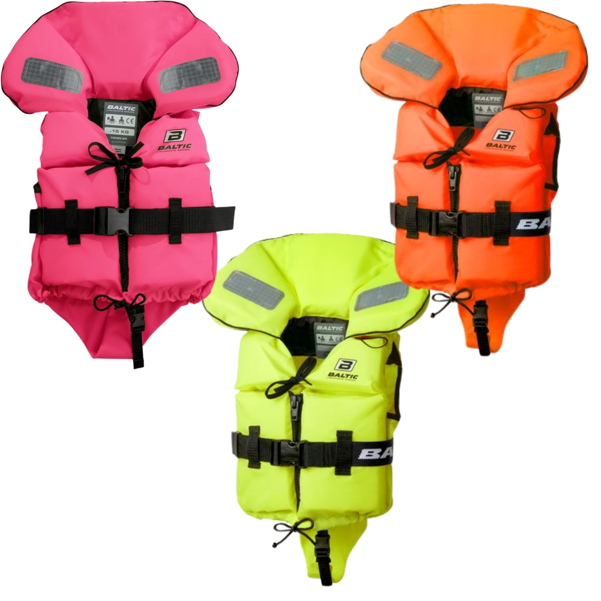 Baltic children’s 100N lifejackets in yellow orange and pink kids safety life vests for kayaking boating and sailing