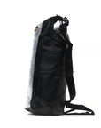 Back view of the Cambridge Kayaks 10 L Dry Bag in grey showing the simple roll-seal mechanism and adjustable shoulder strap designed for quick carrying and reliable waterproofing.