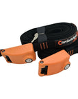 Side angle of the Cambridge Kayaks 4-metre lockable straps rolled neatly, showing the built-in key lock system and reinforced stitching for durability.