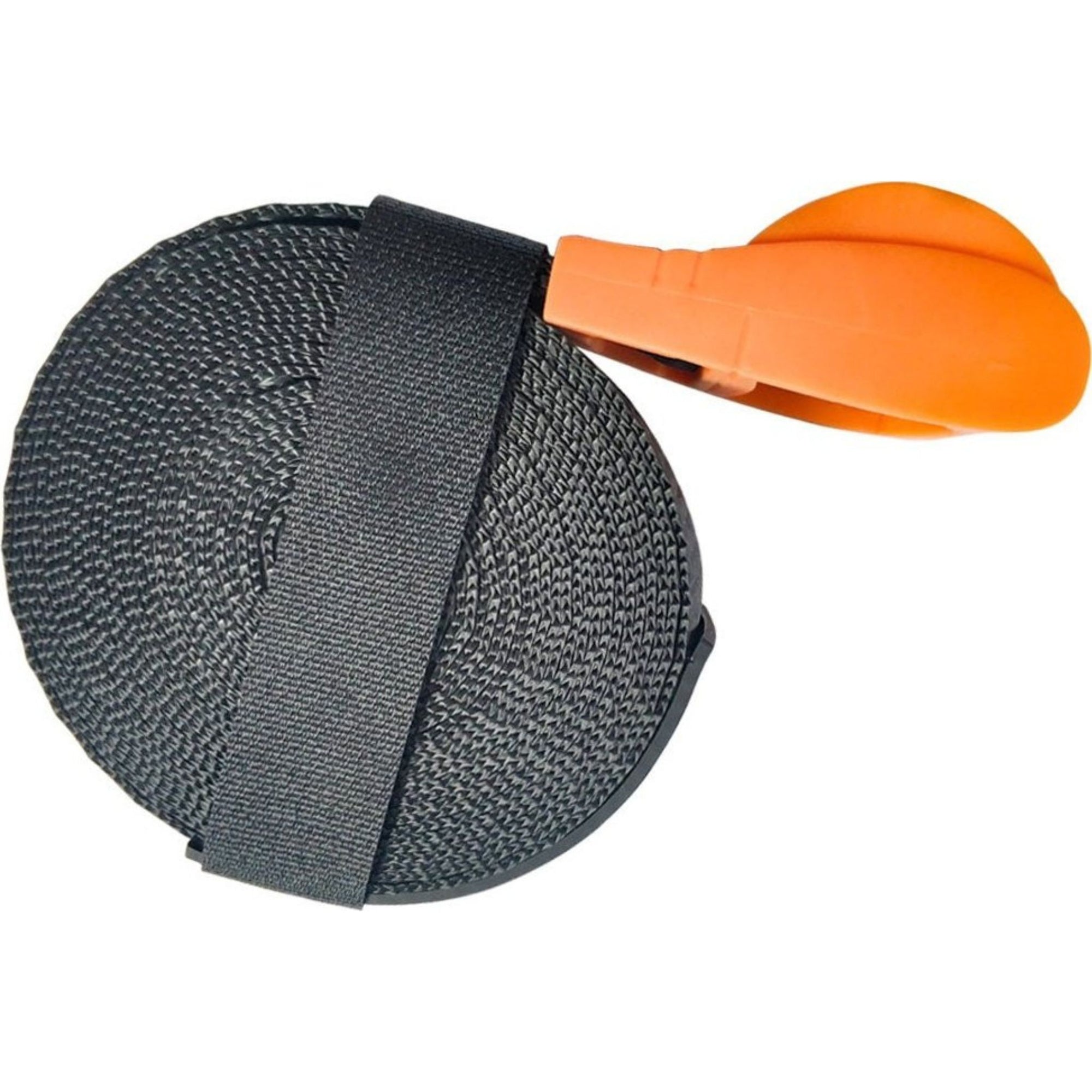 Image showing the Cambridge Kayaks 4-metre tie strap tightly rolled with the buckle secured, demonstrating compact storage and easy portability.