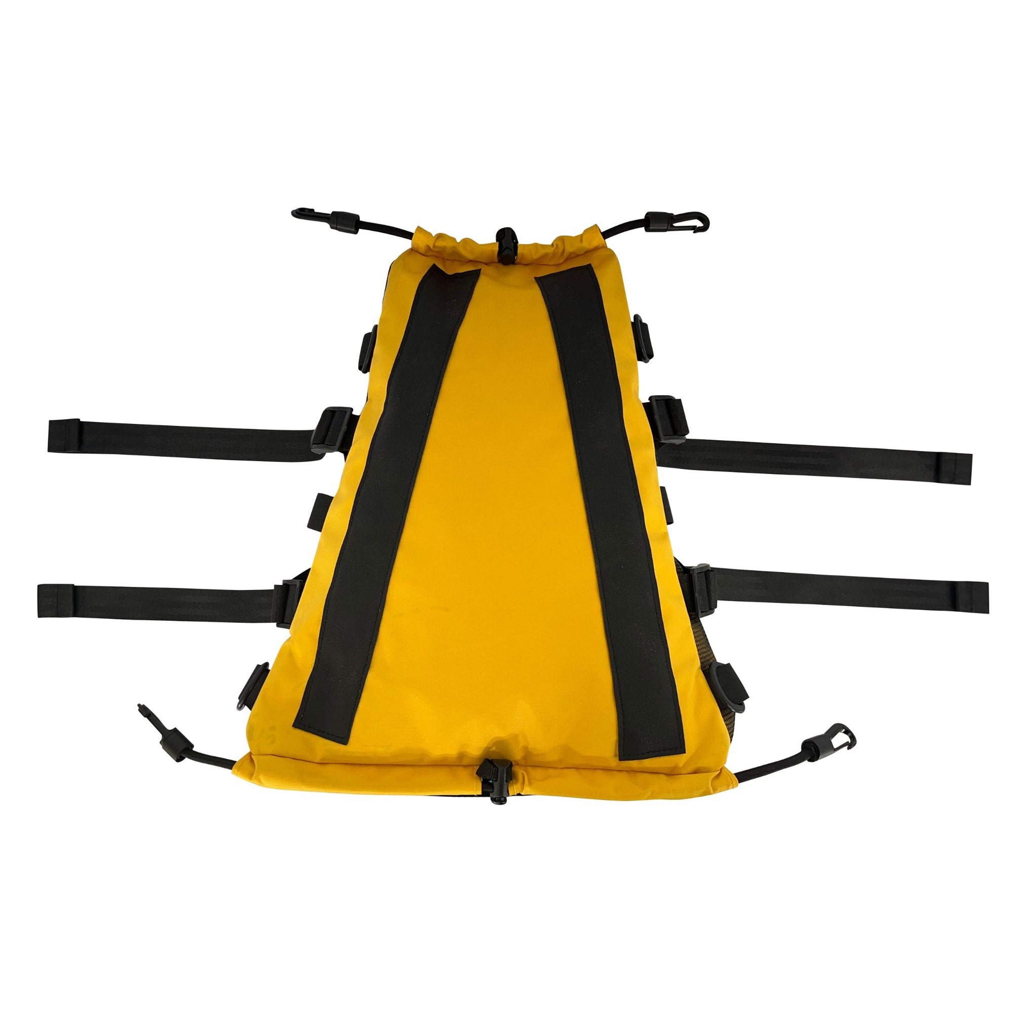 Back view of the Cambridge Kayaks Access Deck Bag displaying the attachment straps and fastening points that allow the bag to be firmly secured to a kayak deck.