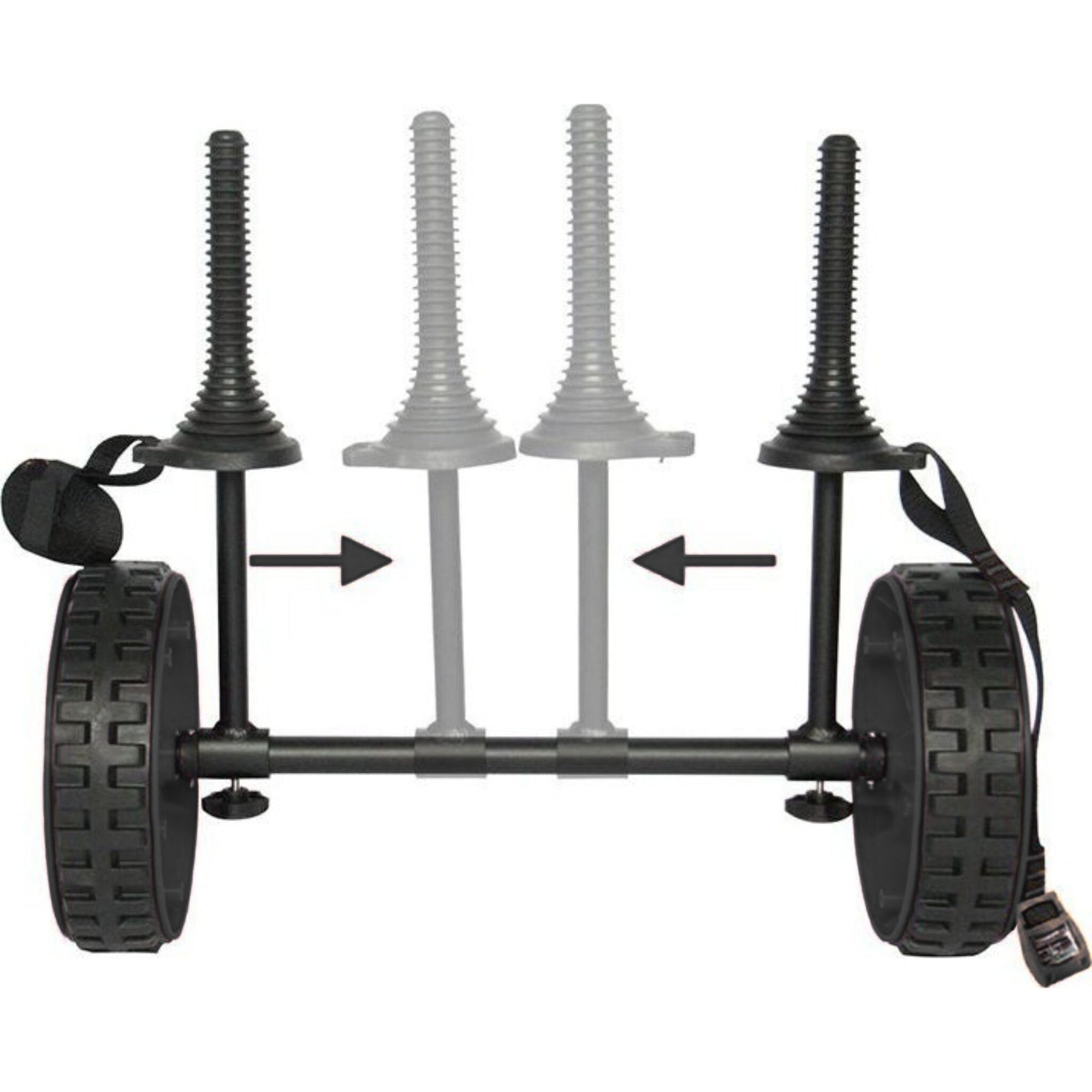 Angled view of the Cambridge Kayaks Adjustable H-Trolley partially folded, illustrating its collapsible frame and convenient portability.