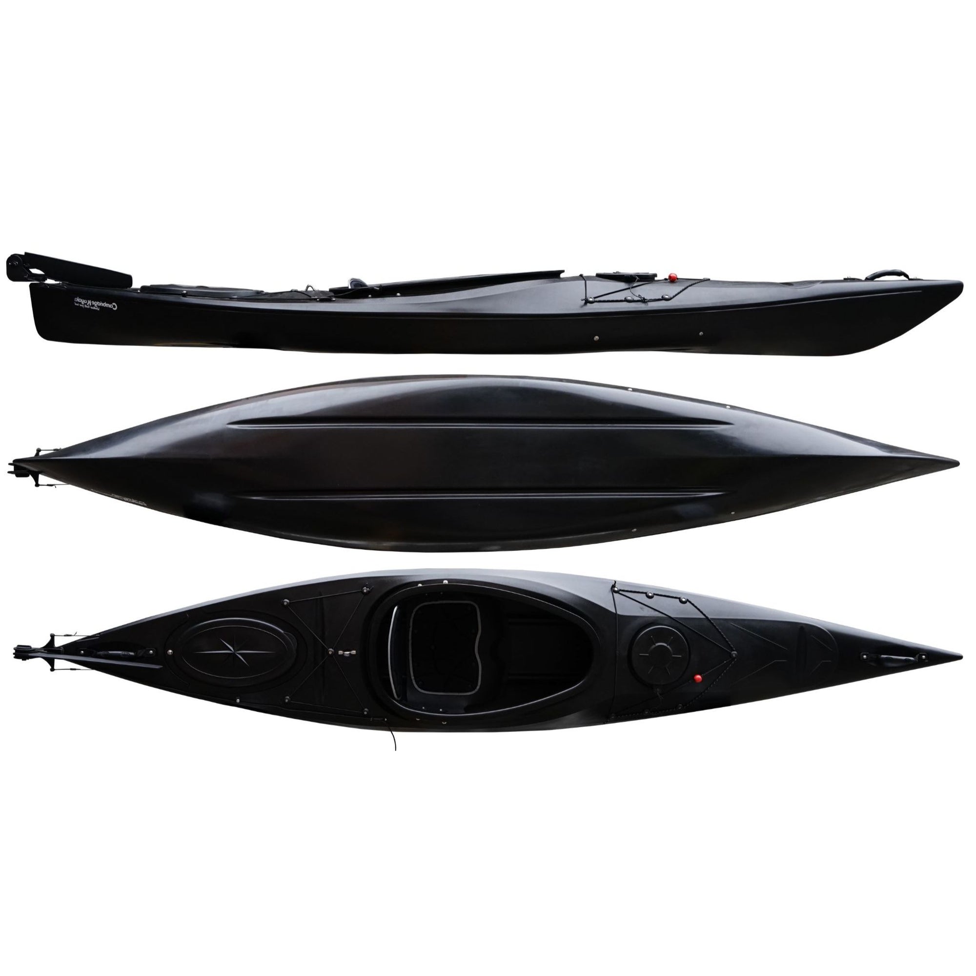 Cambridge Kayaks Adventure 350 sit in kayak in solid black, versatile single kayak for sea touring, river adventures, and fitness paddling, marketed as one of the best sit in kayaks UK for durability