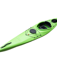 Cambridge Kayaks Adventure 350 touring sit-in kayak in bright green with cockpit seat, front and rear storage hatches, and deck bungee rigging for touring on rivers, lakes, and coastal waters.