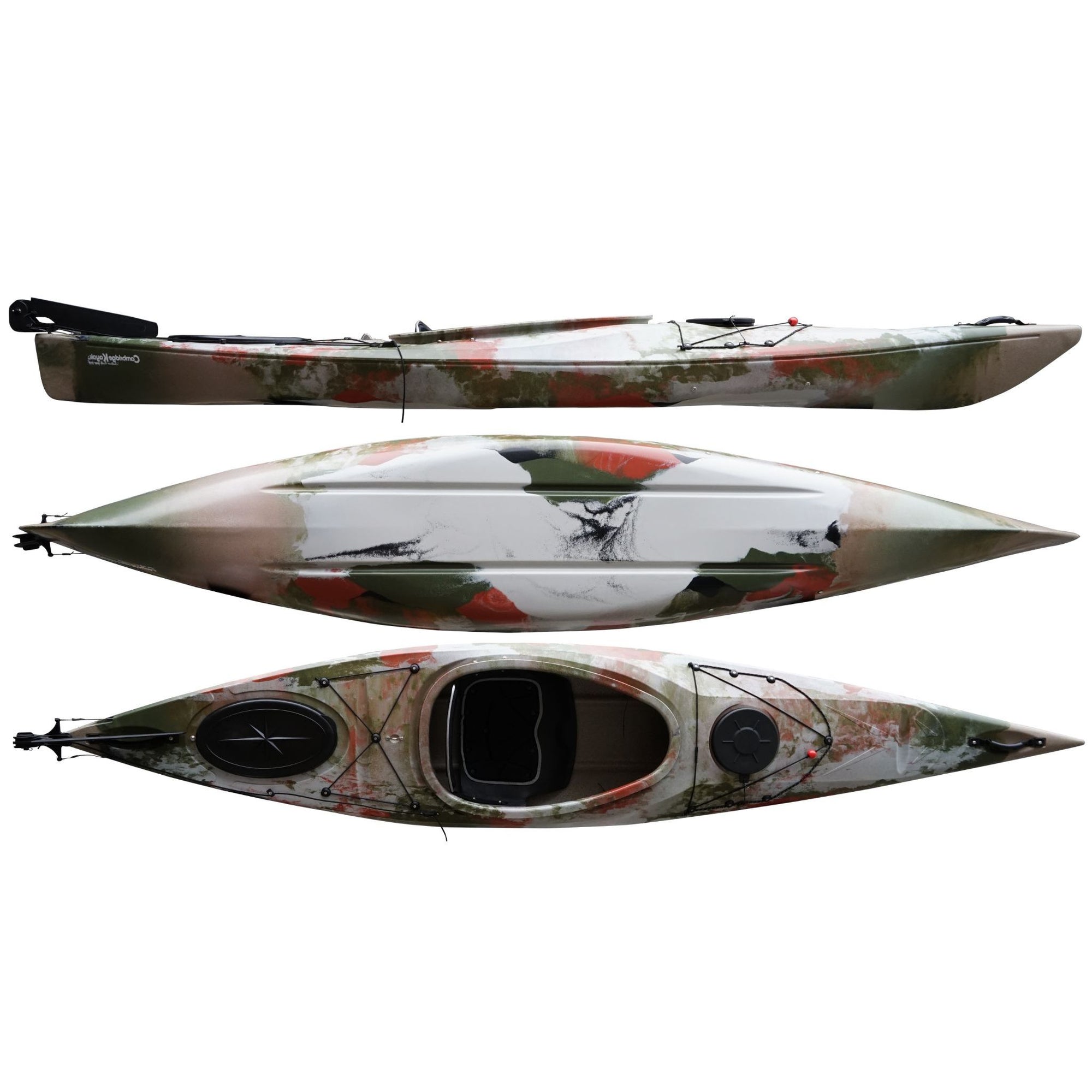 Cambridge Kayaks Adventure 350 sit in kayak in jungle camo, strong leisure and fishing kayak designed for UK touring, family adventures, and all-round recreational use