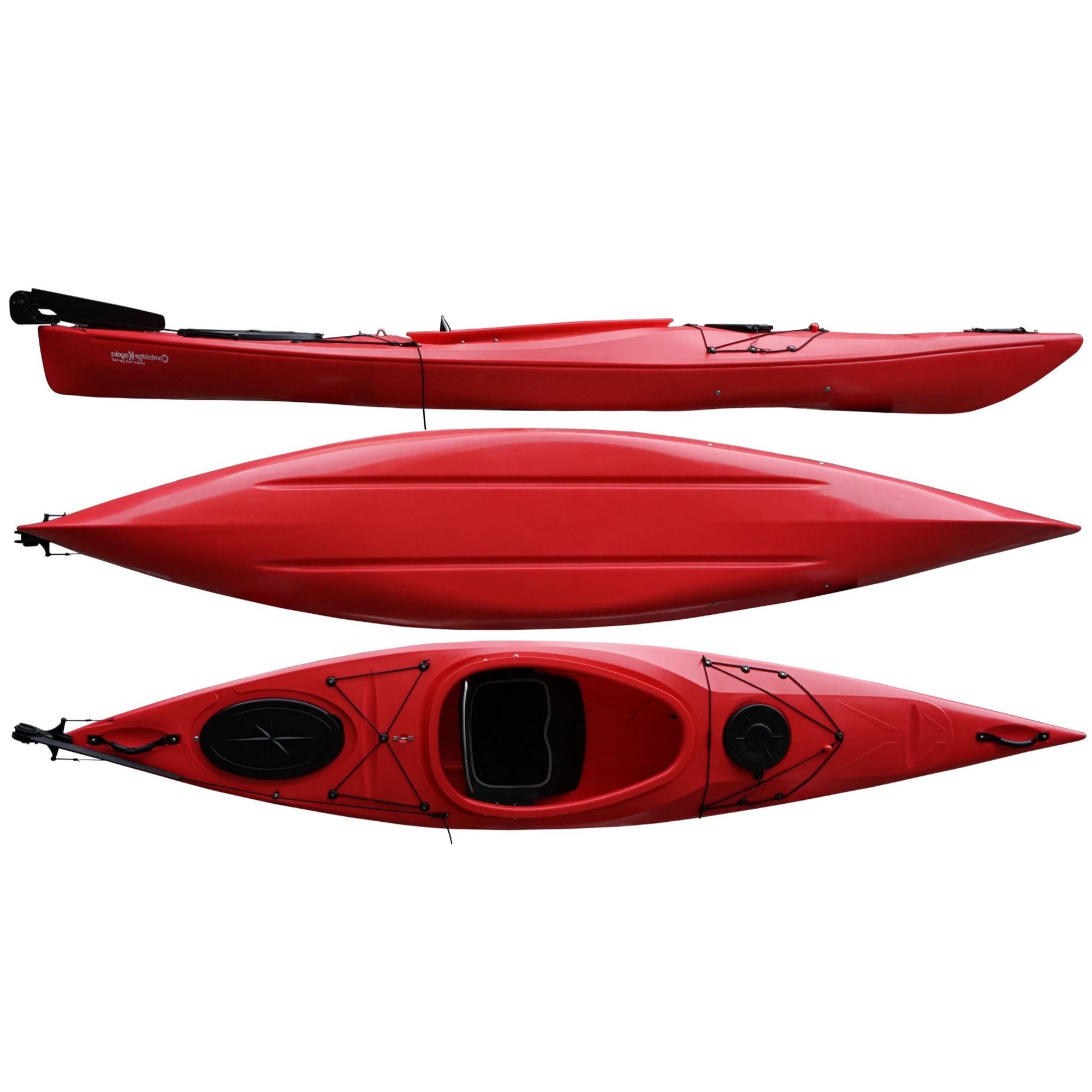 Cambridge Kayaks Adventure 350 sit in kayak in solid red, lightweight touring kayak ideal for coastal trips, day touring, and family leisure use with stable design